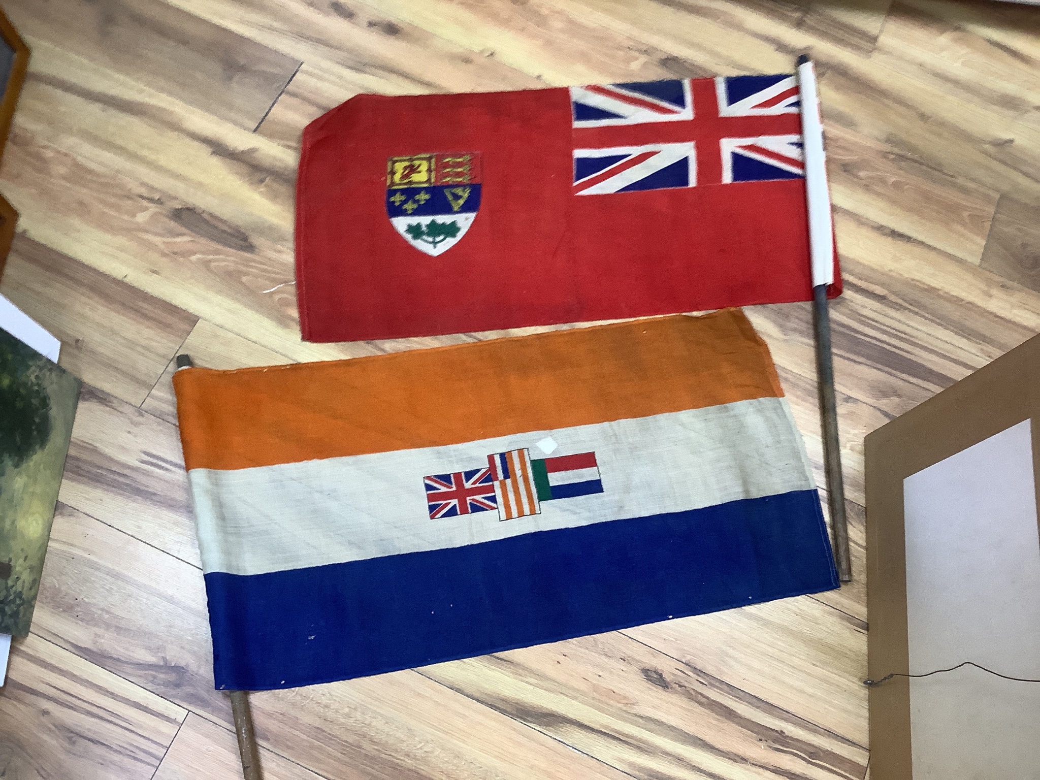 A large German Third Reich flag, 300 x 160cm, a Japan Rising Sun flag, 260cm, and other national flags